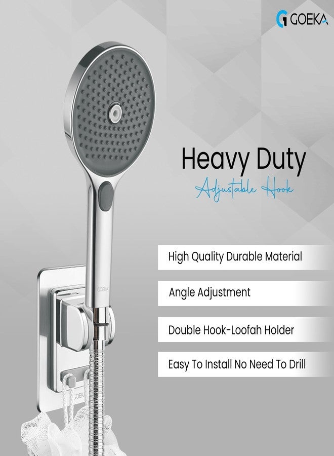 GOEKA Self Adhesive Hand Shower Holder for Bathroom Wall | Durable ABS Body | Adjustable & Waterproof Wall Mount Shower Head Hook | No Drill Mop/Broom Holder for Kitchen & Bathroom (Silver) - Image 5